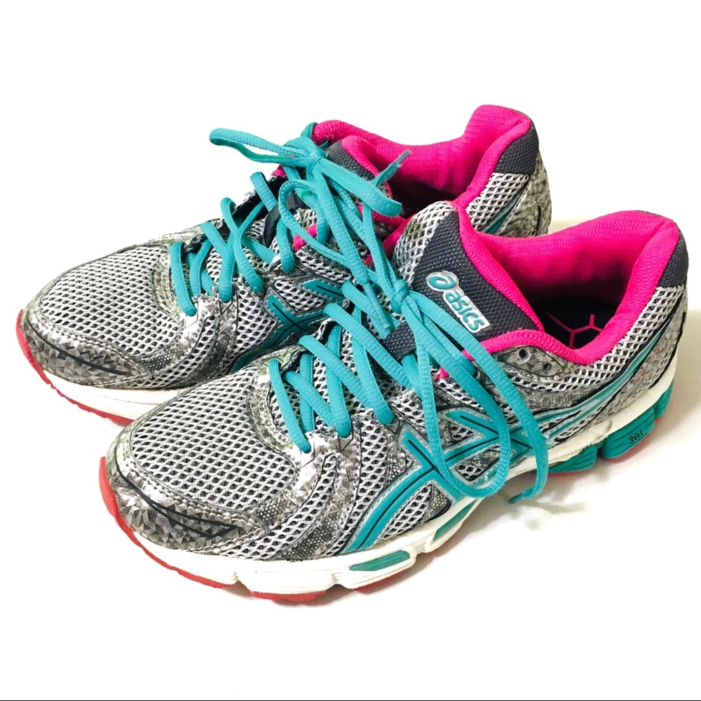 Asics Gray Pink Athletic Running Shoes